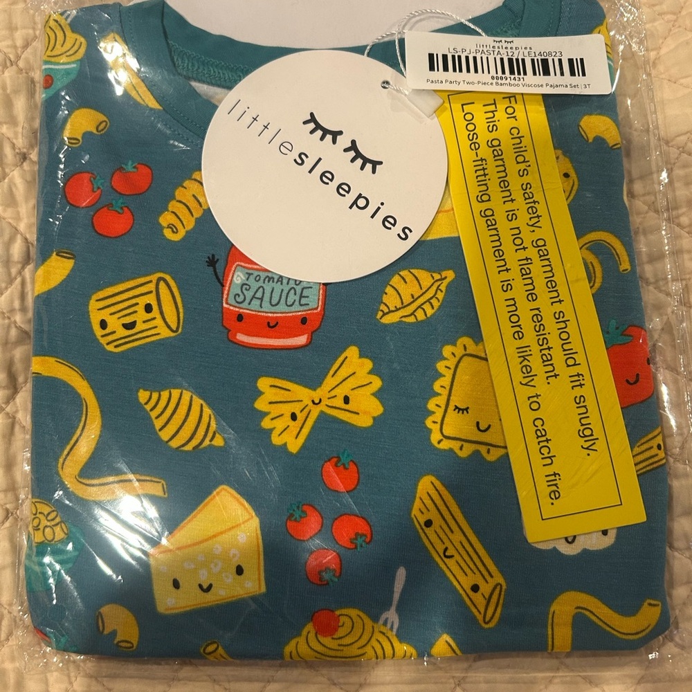 Little Sleepies Teal Pasta Print Pajama Set